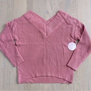 NWT Full Circle Trends V-Neck Knit Mauve Sweater